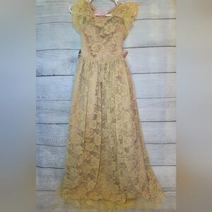Girl's Elegant Lace Dress in Taupe